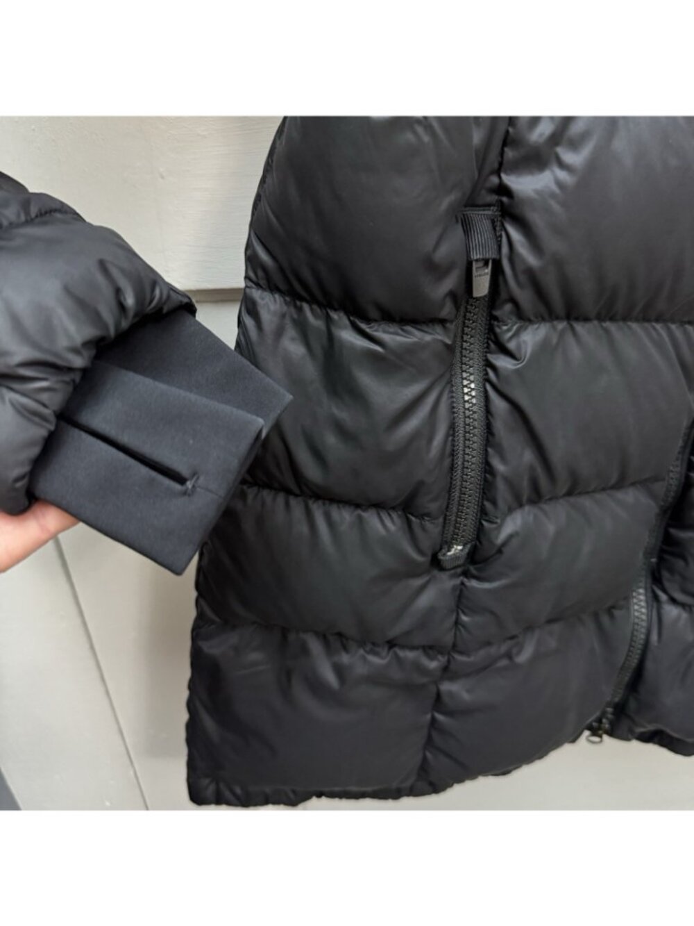 Athleta Goose Down Puffer Coat Women Medium Black Hooded Long Jacket - Picture 5 of 10